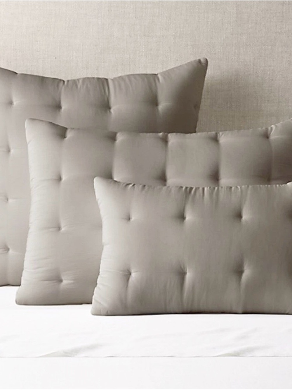 Restoration Hardware Silk Tufted King Sized Pillow Shams Ash Gray RH